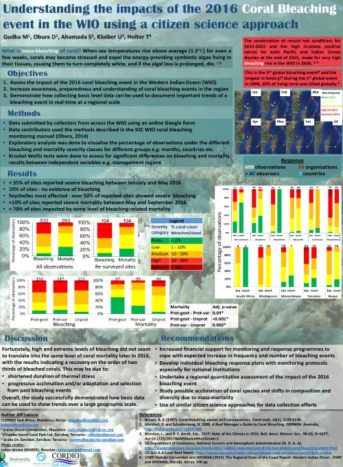 Poster presentation Understanding the impacts of the 2016 Coral Bleaching event in the WIO using a citizen science approach