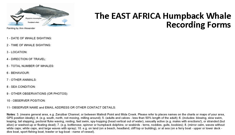 East Africa Humpback Whale Recording Form