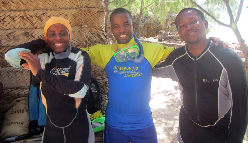 Chumbe Island rangers posing with Scuba Do Zanzibar Instructor