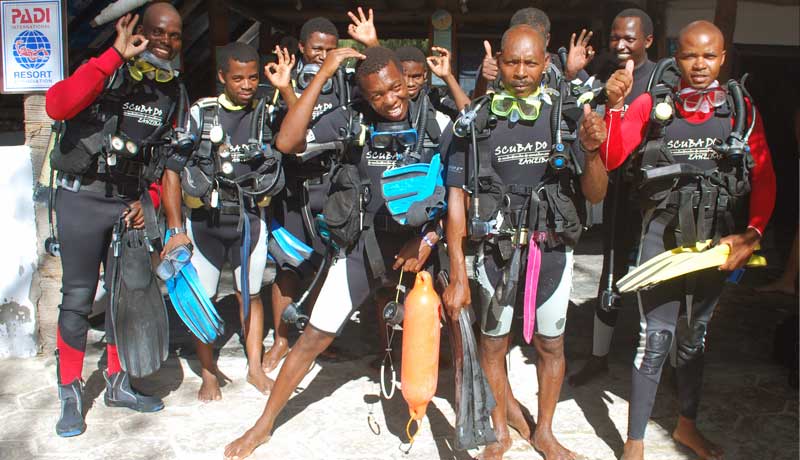 Scuba Do Zanzibar Crew going scuba diving